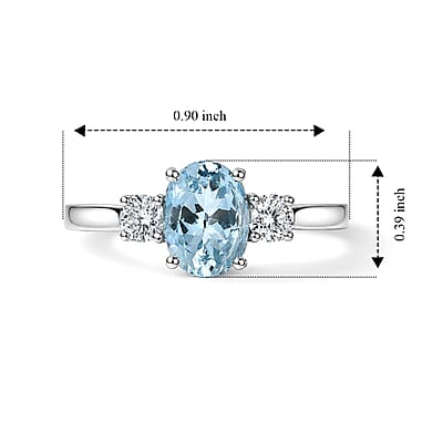 Premium Santa Maria Aquamarine and Luxuriant Lab Grown Diamond G-H SI 1.40 ctw Sea Radiance Ring in Rhodium Over Sterling Silver (Size 6.0)