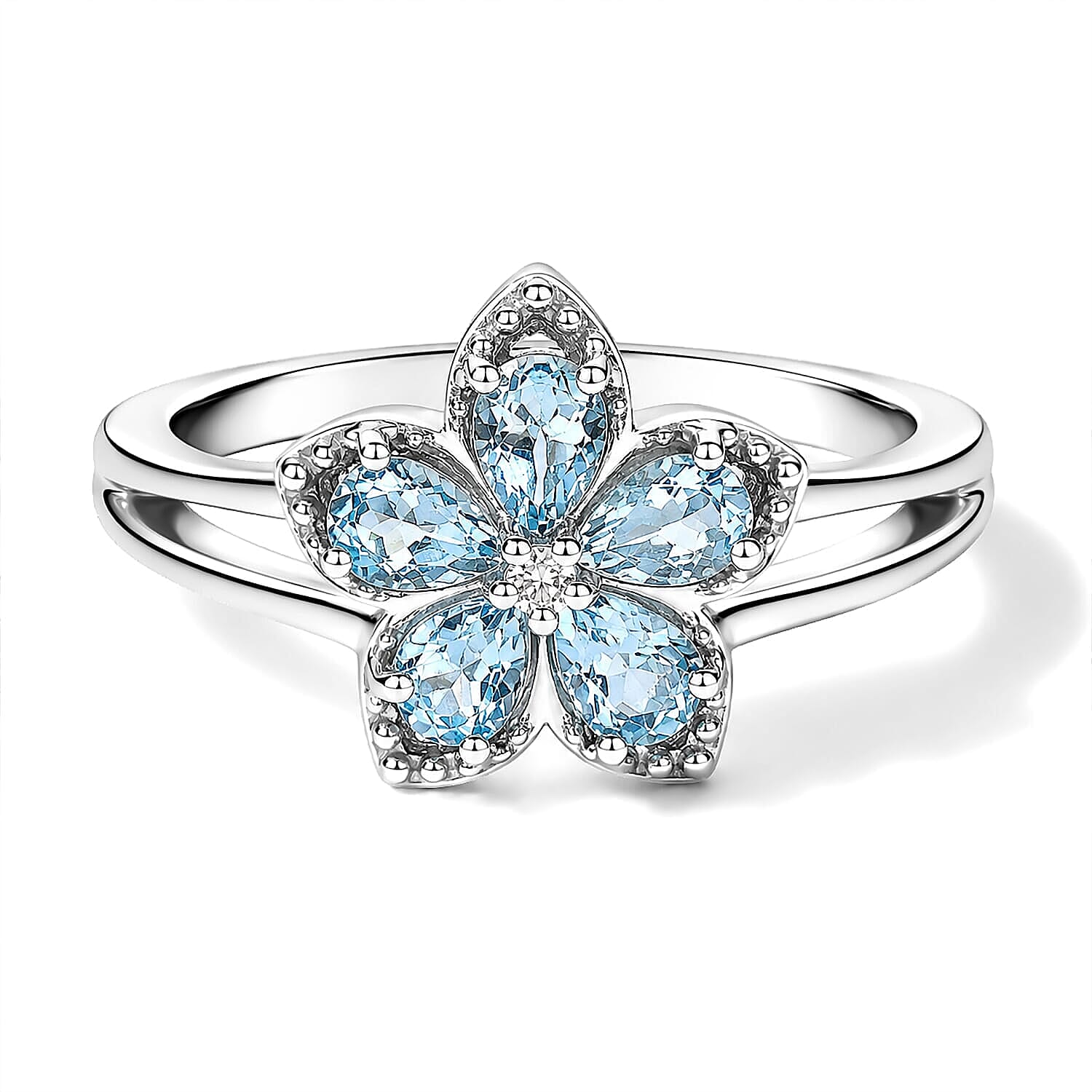 Premium Santa Maria Aquamarine, Luxuriant Lab Grown Diamond (G-H, SI) Ring in Rhodium Over Sterling Silver (Size 5.0) 0.75 ctw