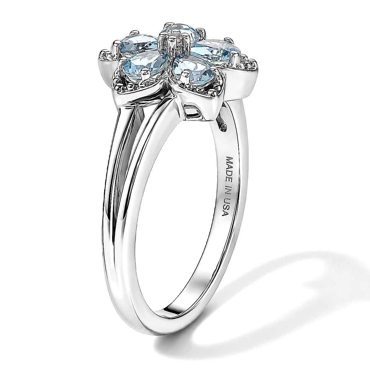 Premium Santa Maria Aquamarine, Luxuriant Lab Grown Diamond (G-H, SI) Ring in Rhodium Over Sterling Silver (Size 5.0) 0.75 ctw