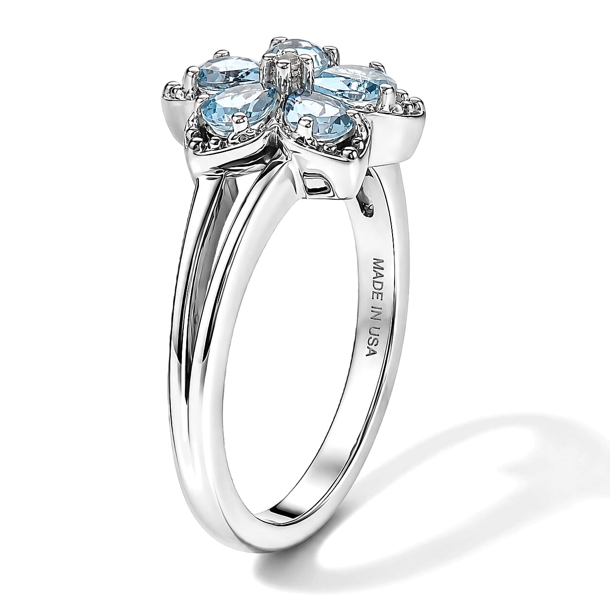 Premium Santa Maria Aquamarine and Luxuriant Lab Grown Diamond G-H SI 0.75 ctw Aqua Floral Ring in Rhodium Over Sterling Silver (Size 6.0)