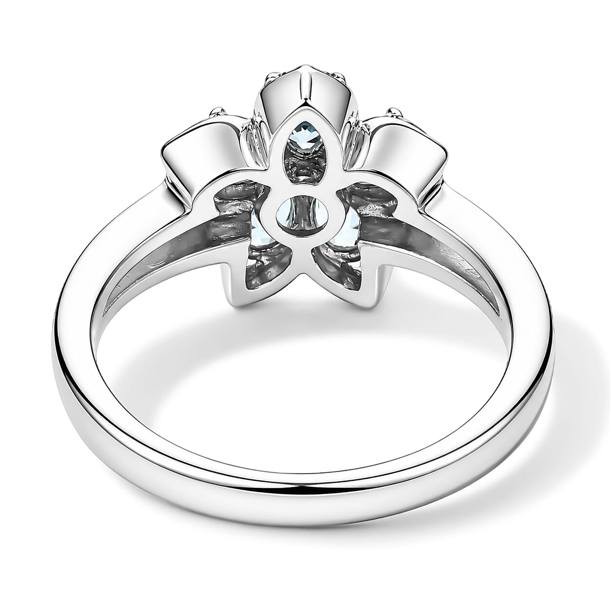 Premium Santa Maria Aquamarine and Luxuriant Lab Grown Diamond G-H SI 0.75 ctw Aqua Floral Ring in Rhodium Over Sterling Silver (Size 6.0)