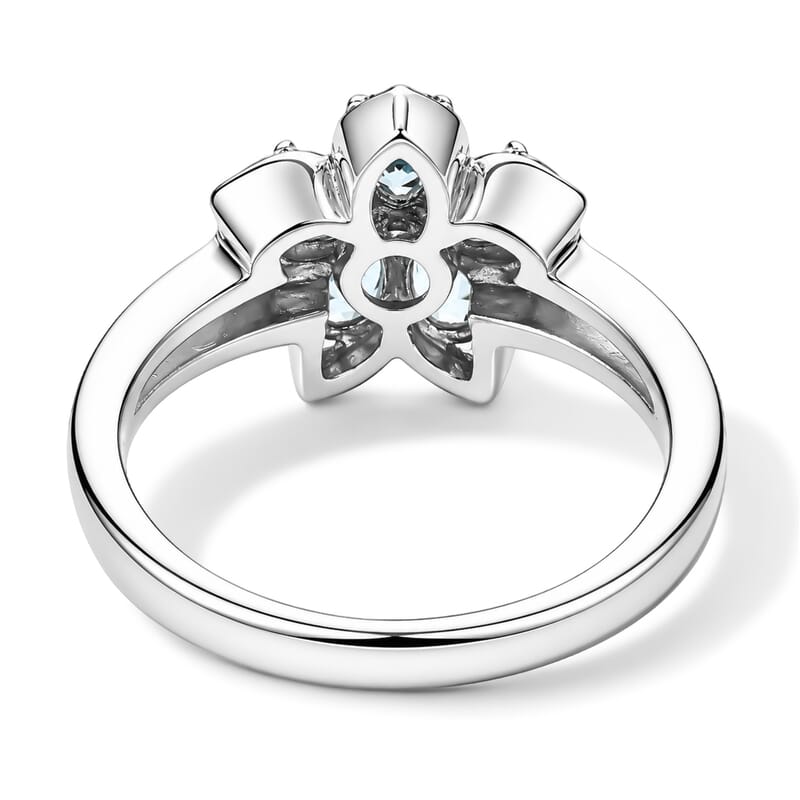 Premium Santa Maria Aquamarine and Luxuriant Lab Grown Diamond G-H SI 0.75 ctw Aqua Floral Ring in Rhodium Over Sterling Silver (Size 6.0)