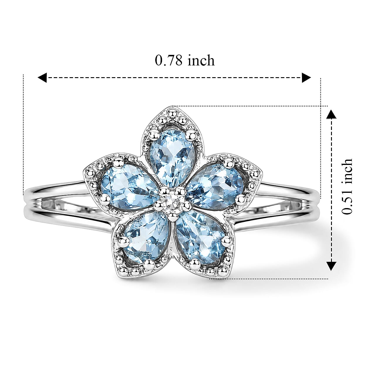 Premium Santa Maria Aquamarine and Luxuriant Lab Grown Diamond G-H SI 0.75 ctw Aqua Floral Ring in Rhodium Over Sterling Silver (Size 7.0)
