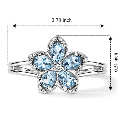 Premium Santa Maria Aquamarine and Luxuriant Lab Grown Diamond G-H SI 0.75 ctw Aqua Floral Ring in Rhodium Over Sterling Silver (Size 7.0)