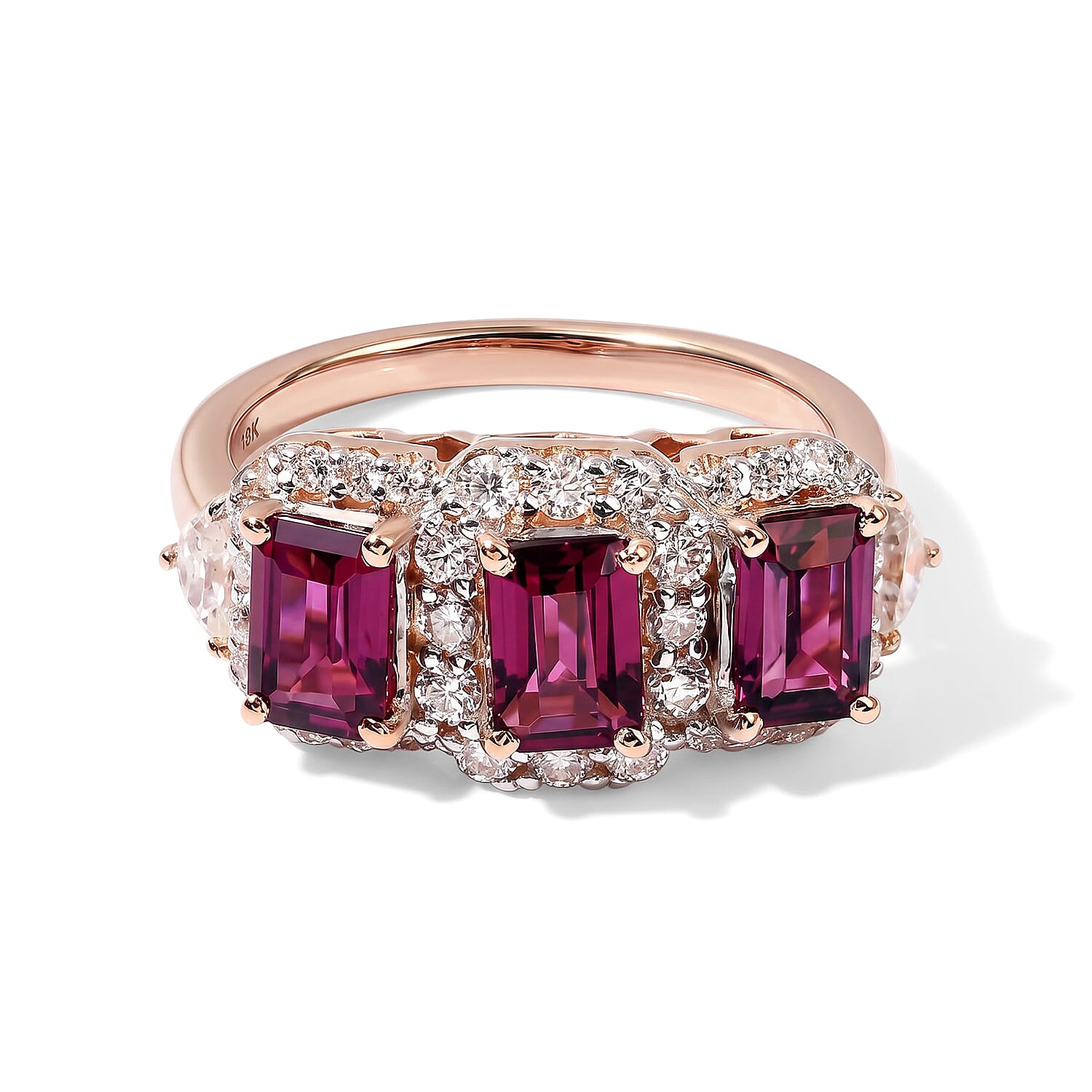 D'Joy Premium Usambara Color Change Garnet and Moissanite 2.65 ctw Ring in 18K Vermeil Rose Gold Over Sterling Silver (Size 6.0)