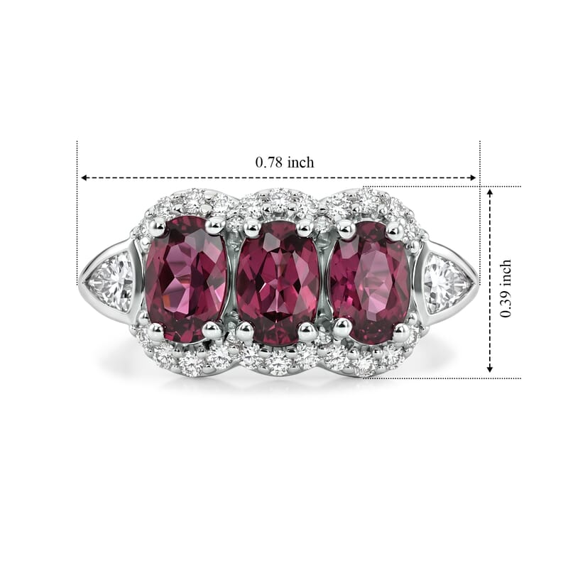 D'Joy Premium Usambara Color Change Garnet, Moissanite Ring in Rhodium Over Sterling Silver (Size 5.0) 2.20 ctw