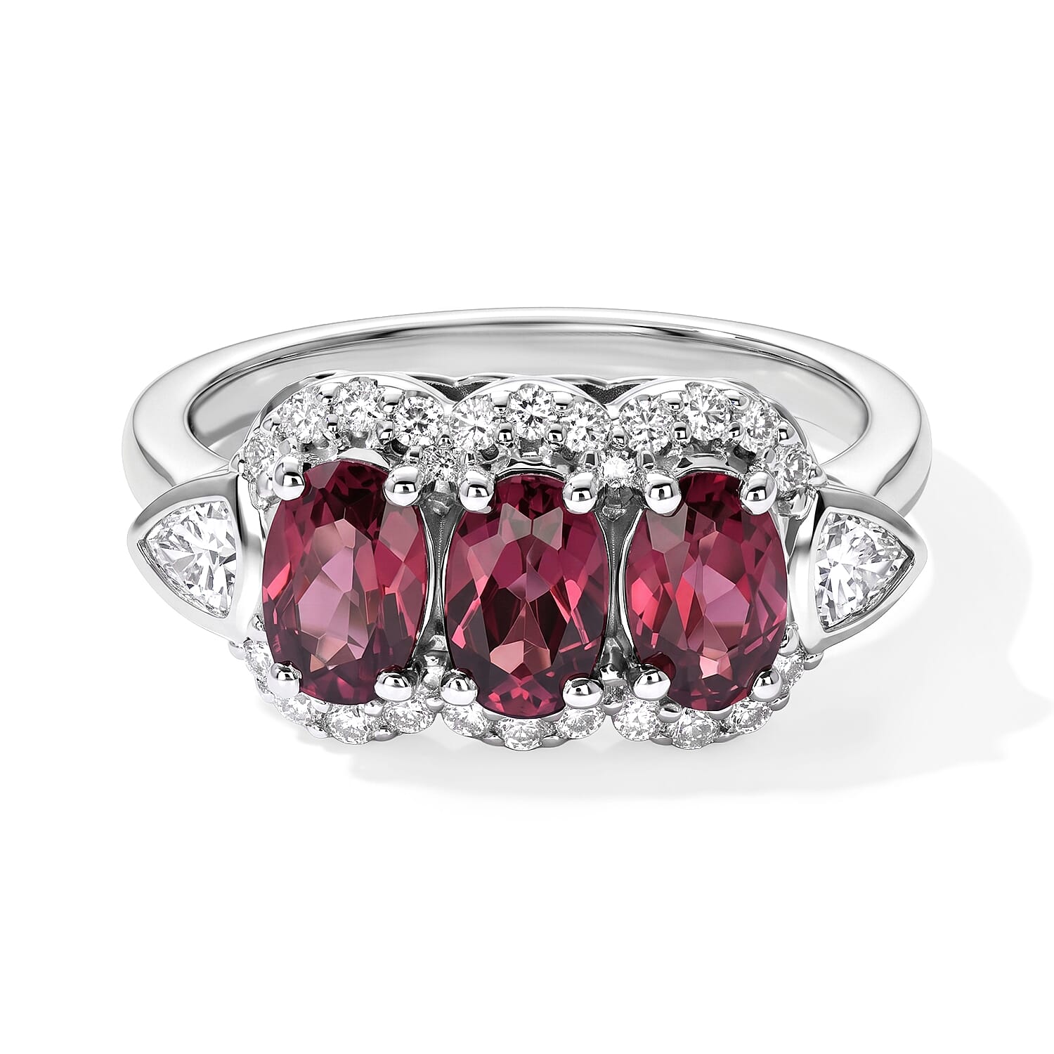 D'Joy Premium Usambara Color Change Garnet and Moissanite 2.20 ctw Ring in Rhodium Over Sterling Silver (Size 6.0)