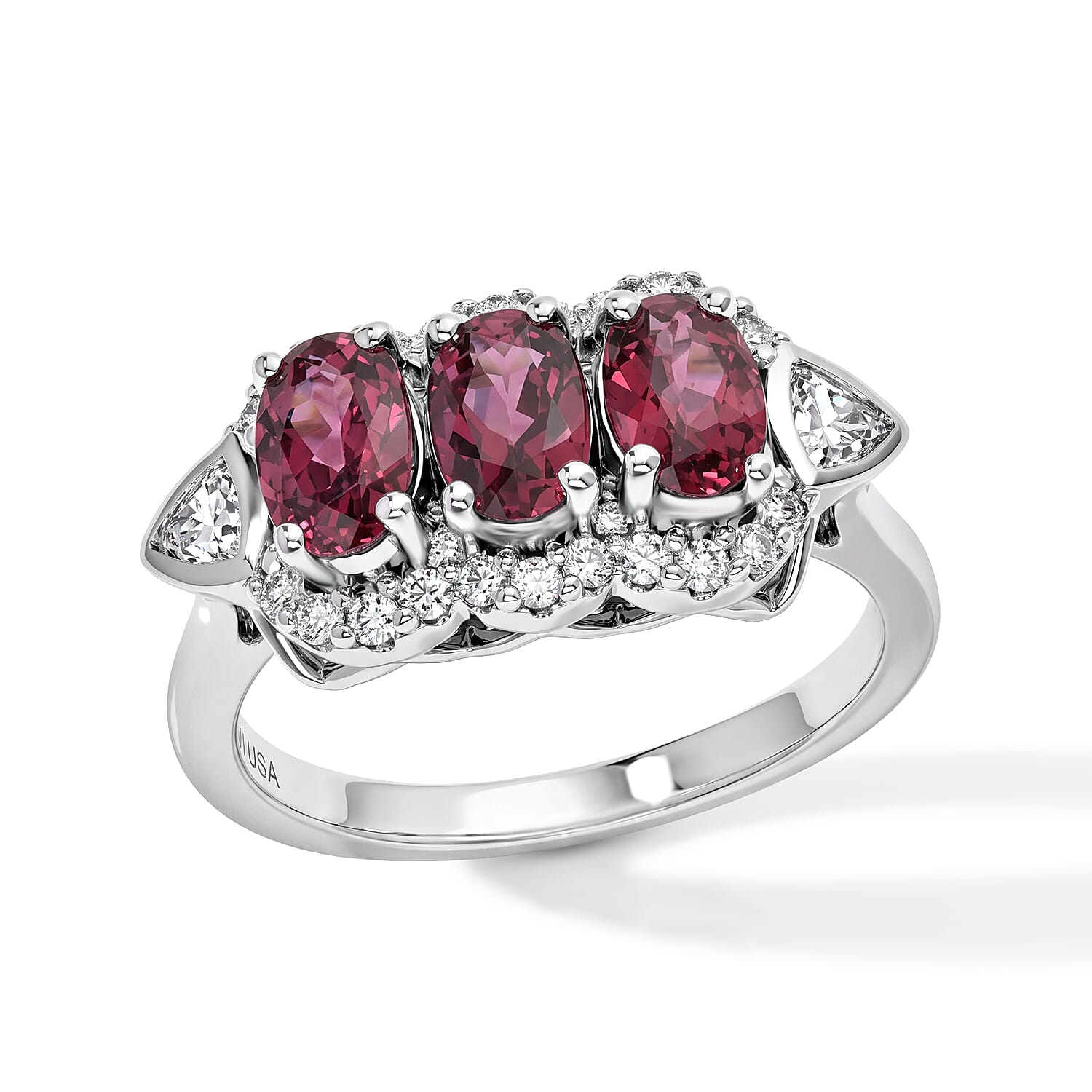 D'Joy Premium Usambara Color Change Garnet and Moissanite 2.20 ctw Ring in Rhodium Over Sterling Silver (Size 6.0)