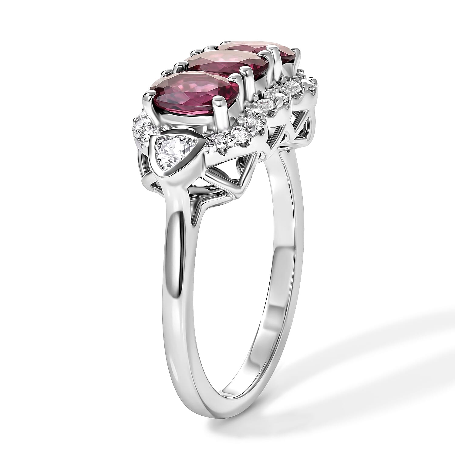 D'Joy Premium Usambara Color Change Garnet and Moissanite 2.20 ctw Ring in Rhodium Over Sterling Silver (Size 6.0)
