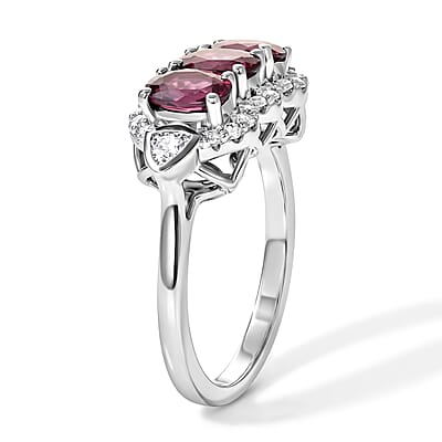 D'Joy Premium Usambara Color Change Garnet and Moissanite 2.20 ctw Ring in Rhodium Over Sterling Silver (Size 6.0)