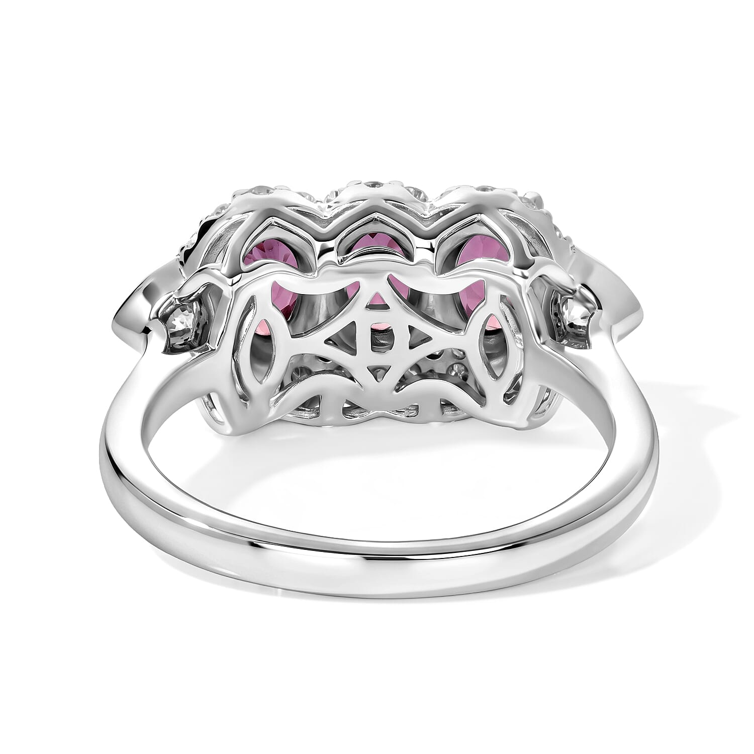 D'Joy Premium Usambara Color Change Garnet and Moissanite 2.20 ctw Ring in Rhodium Over Sterling Silver (Size 6.0)