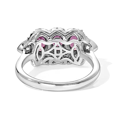 D'Joy Premium Usambara Color Change Garnet and Moissanite 2.20 ctw Ring in Rhodium Over Sterling Silver (Size 6.0)
