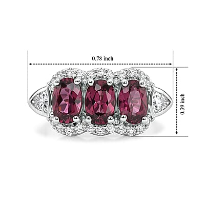 D'Joy Premium Usambara Color Change Garnet and Moissanite 2.20 ctw Ring in Rhodium Over Sterling Silver (Size 6.0)