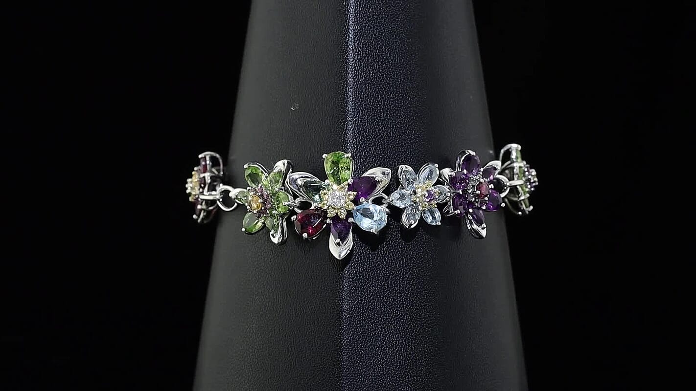 GP Multi Gemstone 11.80 ctw Bracelet in Rhodium Over Sterling Silver (7.25 In)