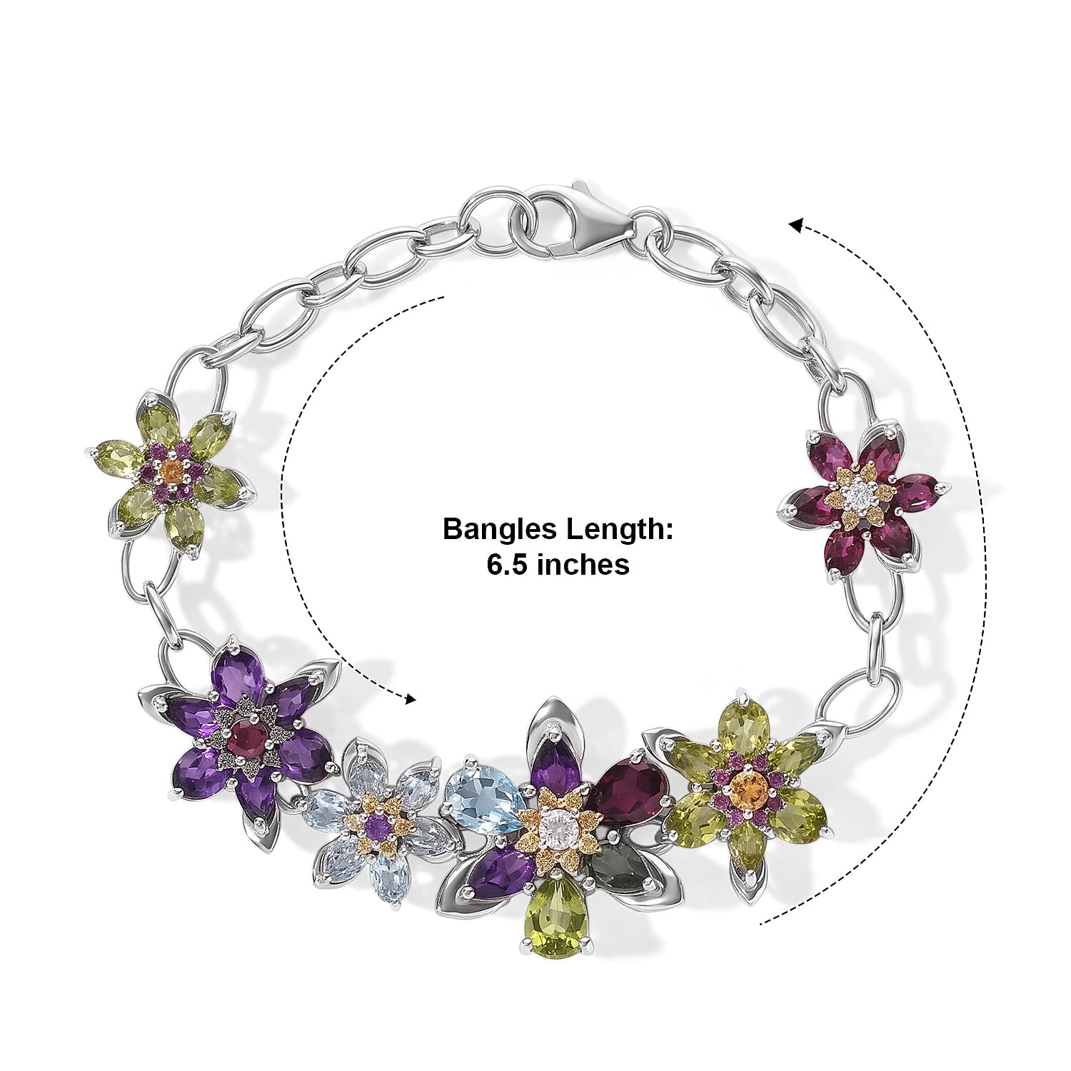 GP Italian Garden Collection Multi Gemstone 11.80 ctw Bracelet in Rhodium Over Sterling Silver (6.50 In)