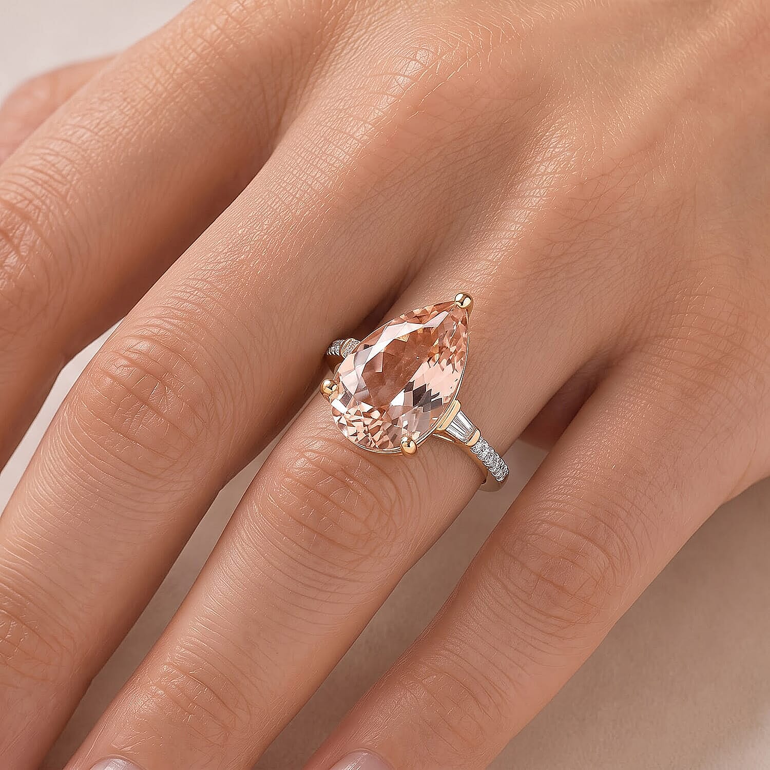 Luxoro Premium Marropino Morganite and Diamond I2 4.90 ctw Dewdrop Romance Ring in 10K Rose Gold (Size 5.0)