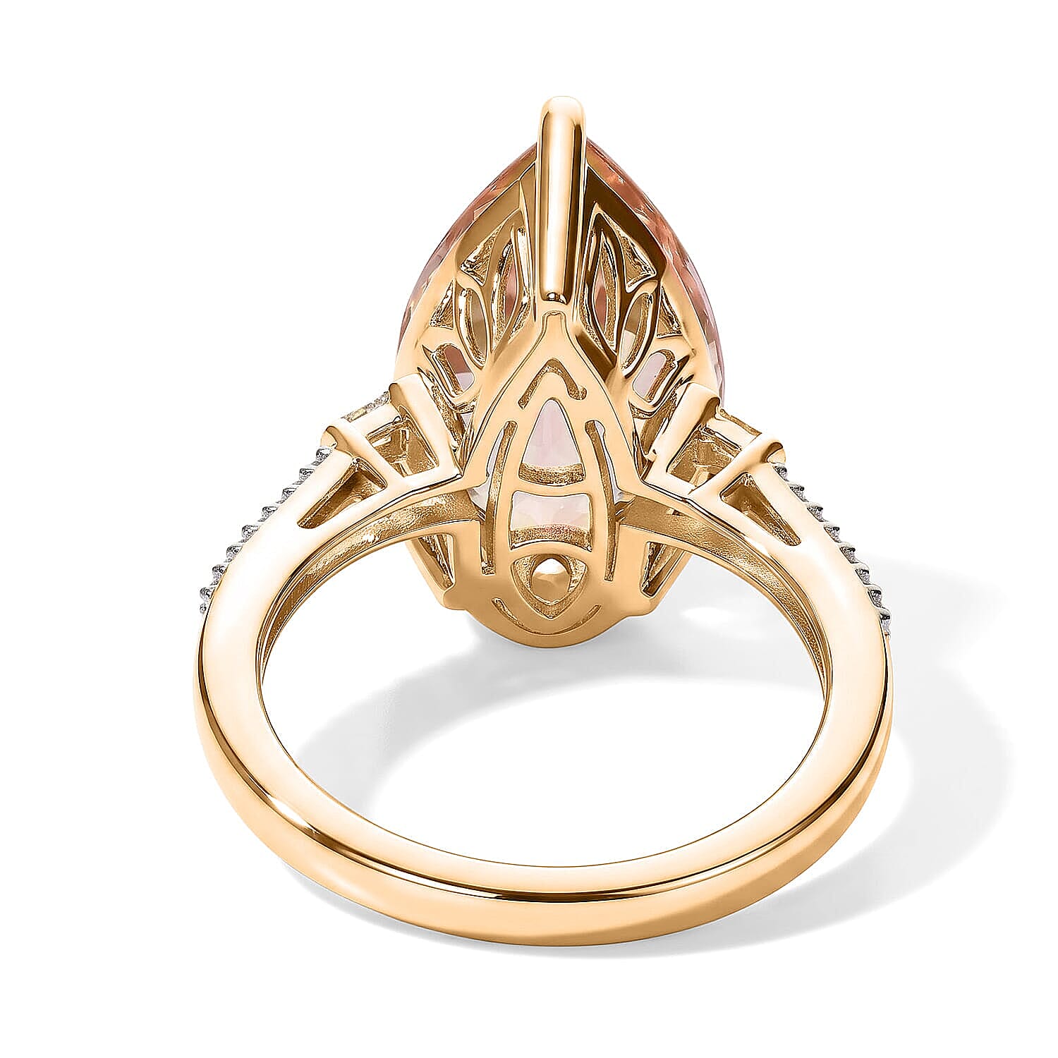 Luxoro Premium Marropino Morganite and Diamond I2 4.90 ctw Dewdrop Romance Ring in 10K Rose Gold (Size 5.0)