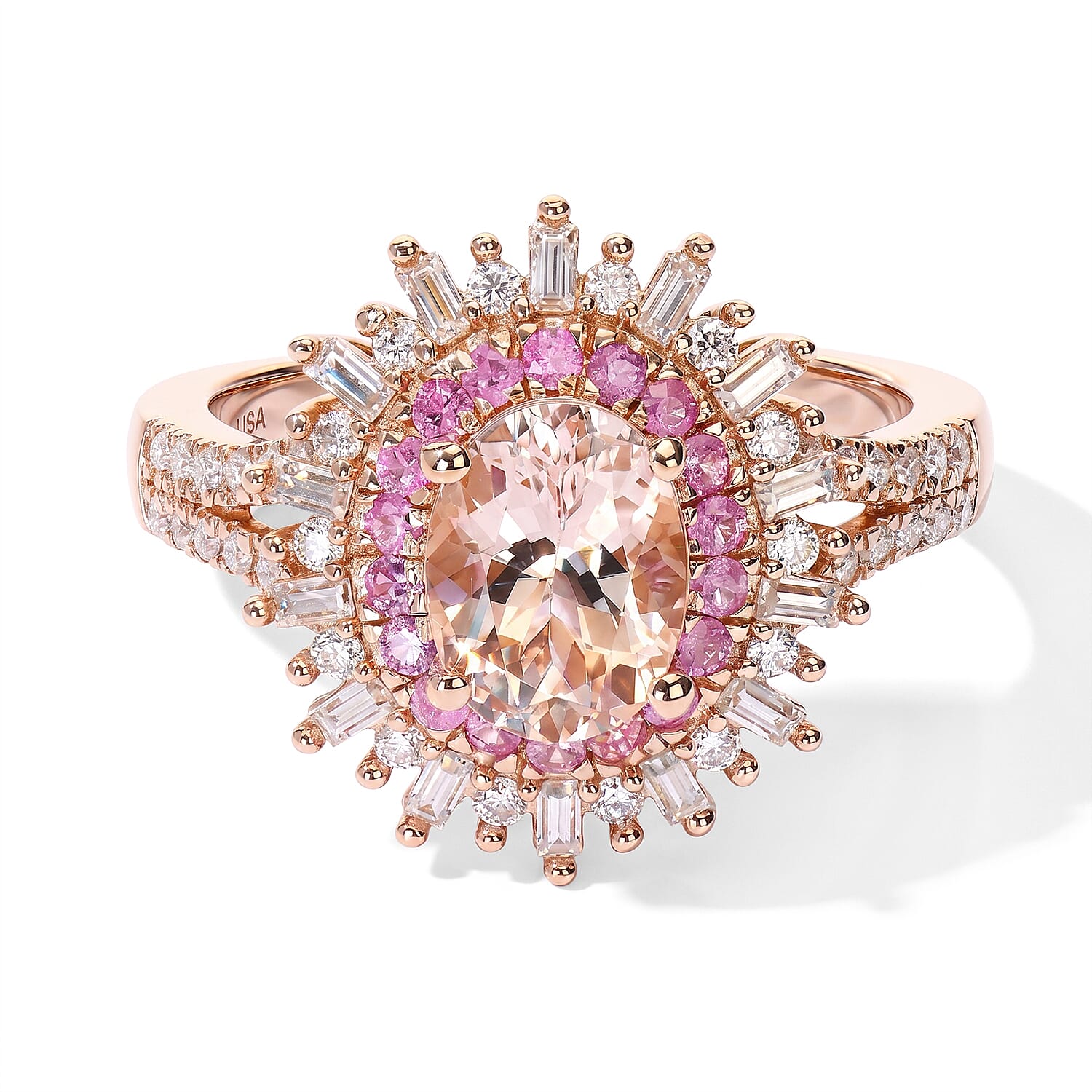 D'Joy Premium Marropino Morganite and Multi Gemstone 2.10 ctw Ring in 18K Vermeil Rose Gold Over Sterling Silver (Size 10.0)