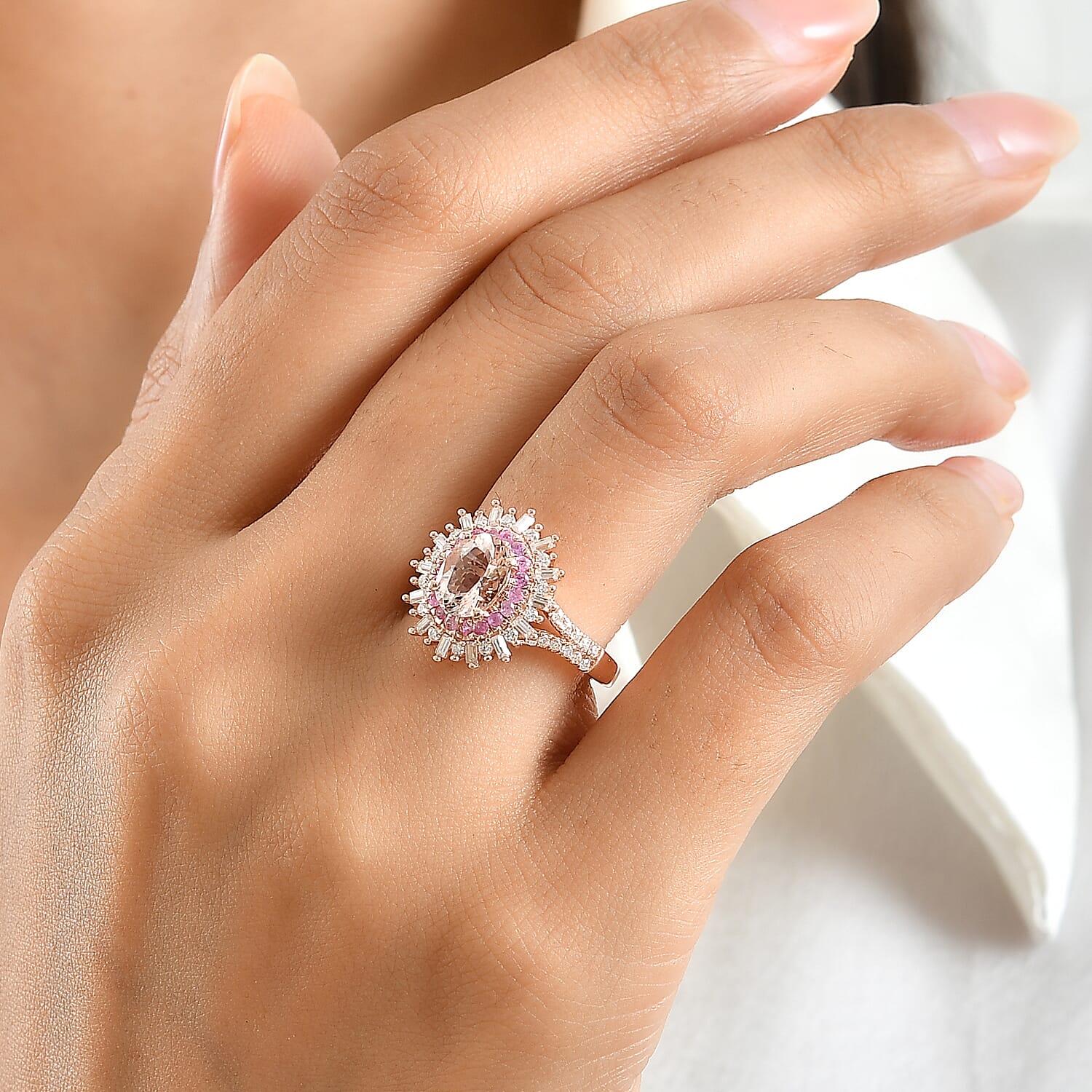 D'Joy Premium Marropino Morganite and Multi Gemstone 2.10 ctw Ring in 18K Vermeil Rose Gold Over Sterling Silver (Size 10.0)