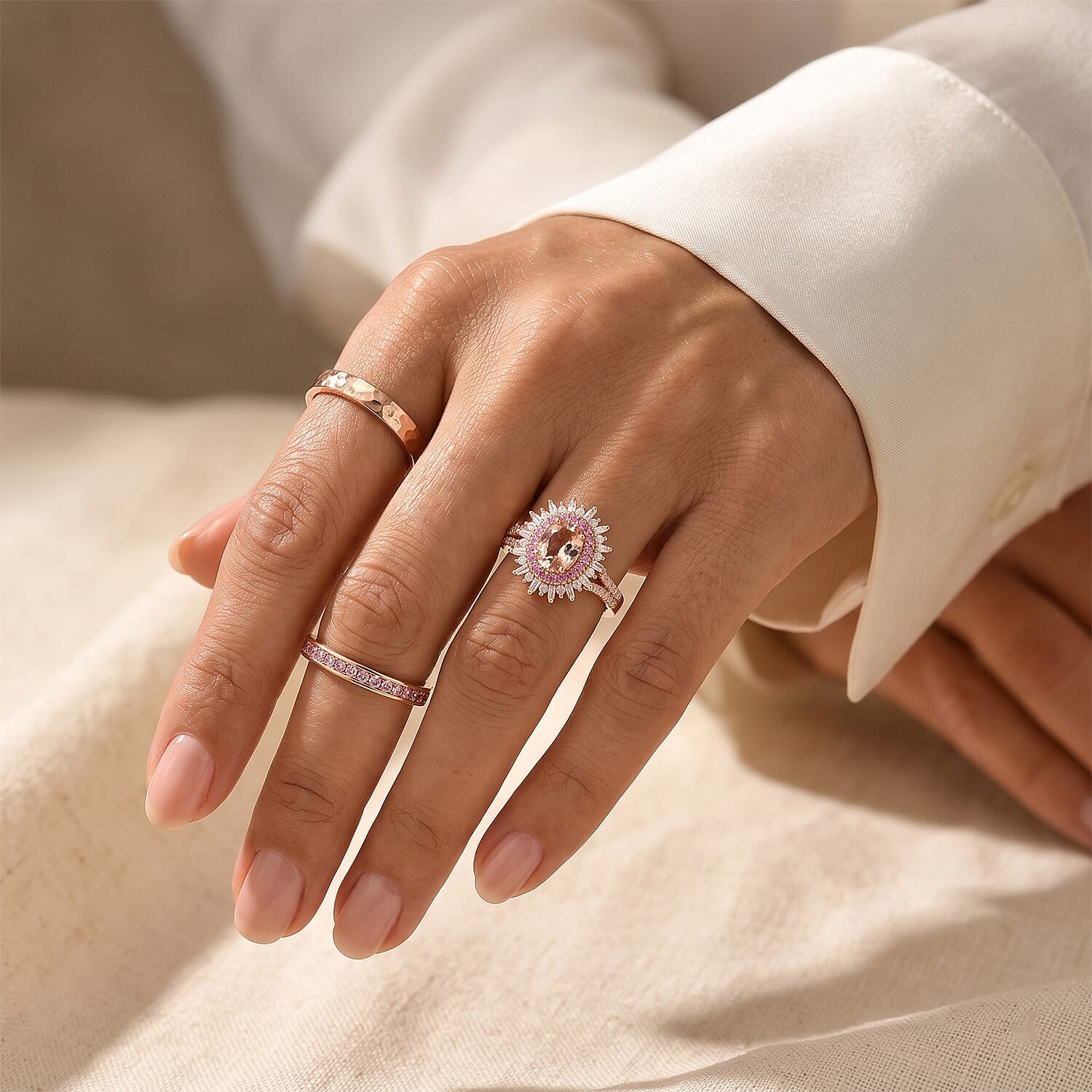 D'Joy Premium Marropino Morganite and Multi Gemstone 2.10 ctw Ring in 18K Vermeil Rose Gold Over Sterling Silver (Size 10.0)
