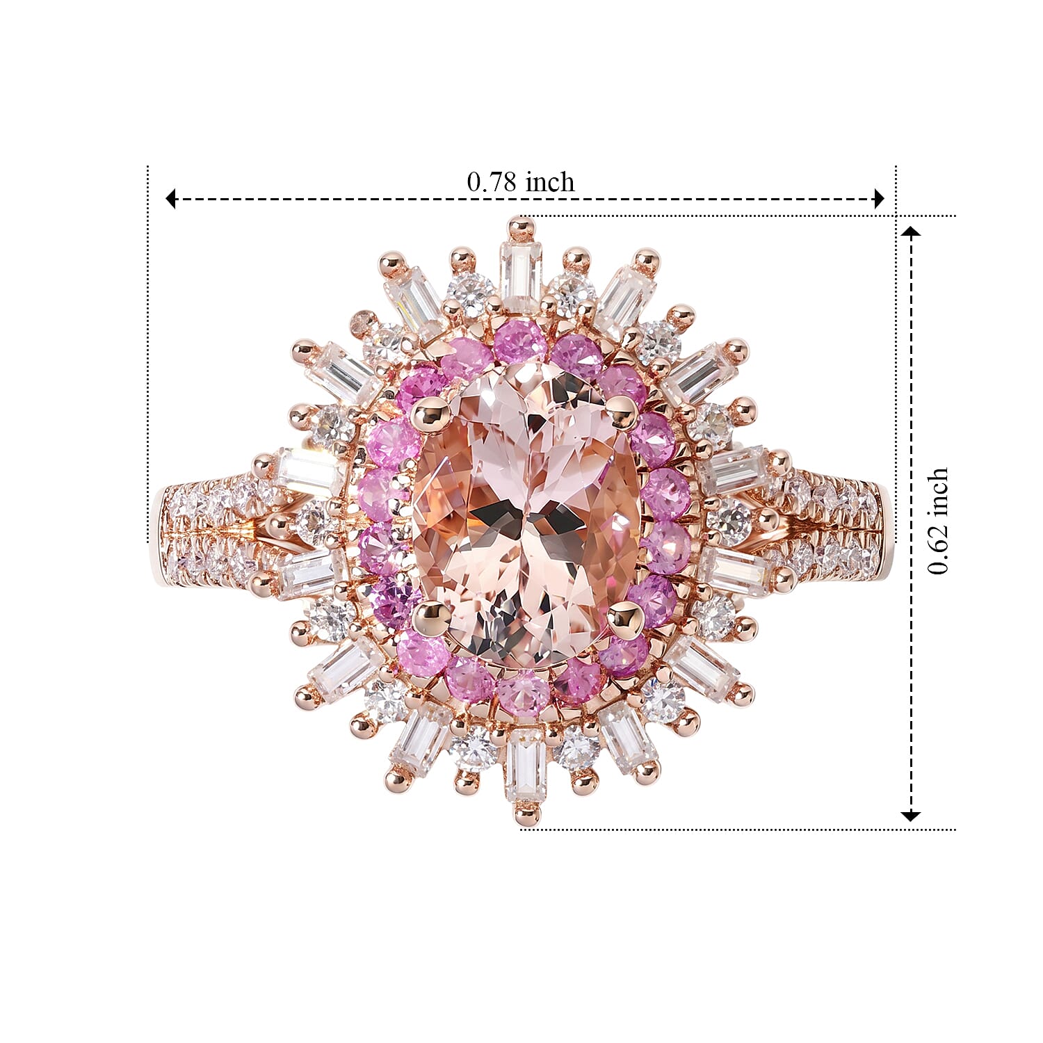 D'Joy Premium Marropino Morganite and Multi Gemstone 2.10 ctw Ring in 18K Vermeil Rose Gold Over Sterling Silver (Size 10.0)