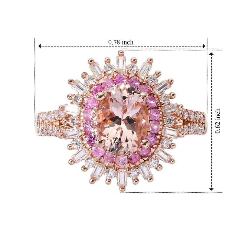 D'Joy Premium Marropino Morganite and Multi Gemstone 2.10 ctw Ring in 18K Vermeil Rose Gold Over Sterling Silver (Size 10.0)