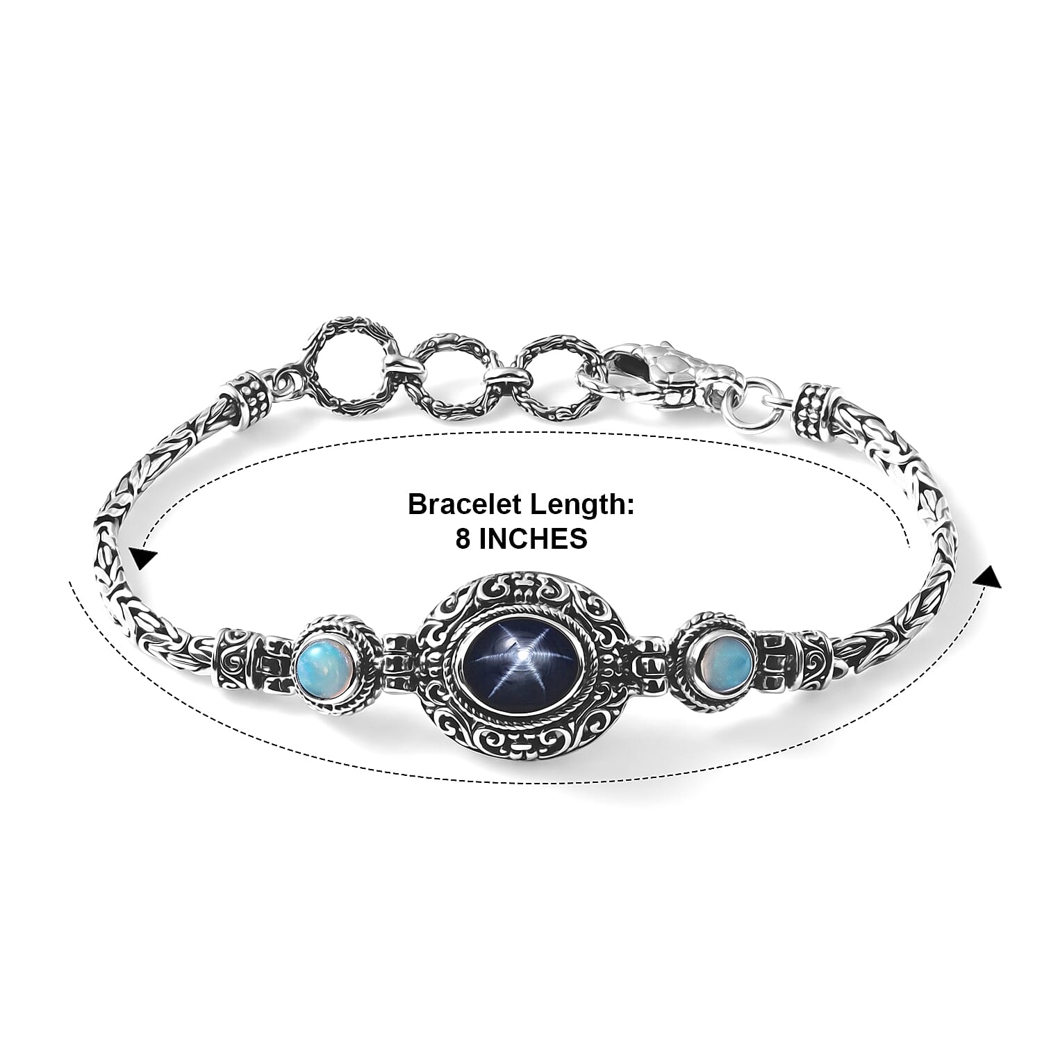 D'Joy Bali Legacy Blue Star Sapphire (DF) and Ethiopian Welo Opal 5.30 ctw Bracelet in Sterling Silver (8.00 In)