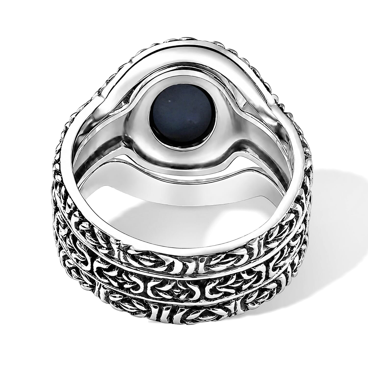 D'Joy Bali Legacy Blue Star Sapphire (DF) 4.60 ctw Borobudur Star Stack Ring in Sterling Silver (Size 5.0)