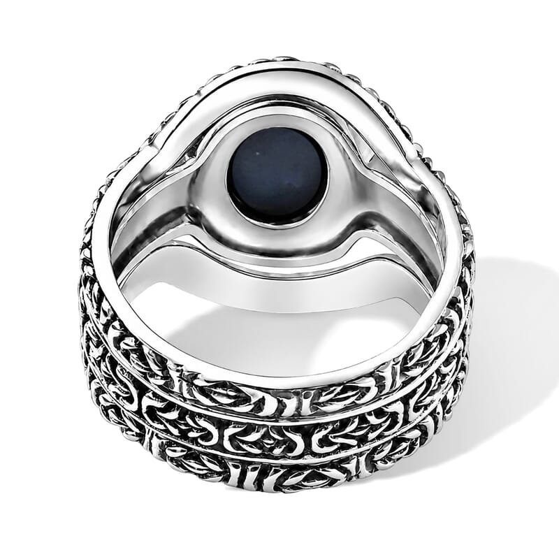D'Joy Bali Legacy Blue Star Sapphire (DF) 4.60 ctw Borobudur Star Stack Ring in Sterling Silver (Size 5.0)