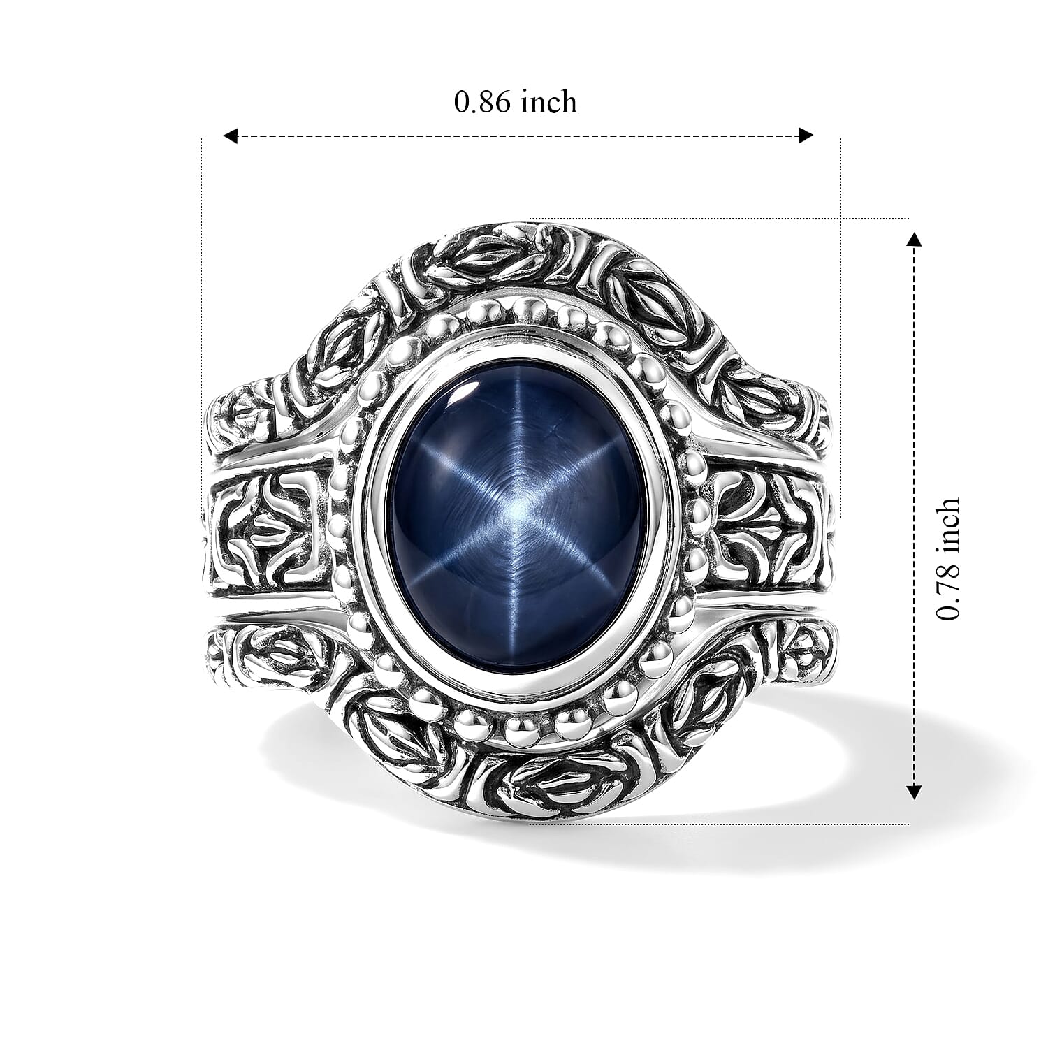 D'Joy Bali Legacy Blue Star Sapphire (DF) 4.60 ctw Borobudur Star Stack Ring in Sterling Silver (Size 5.0)