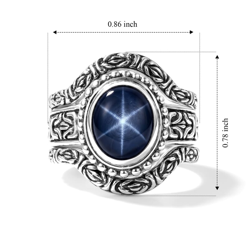 D'Joy Bali Legacy Blue Star Sapphire (DF) 4.60 ctw Borobudur Star Stack Ring in Sterling Silver (Size 5.0)