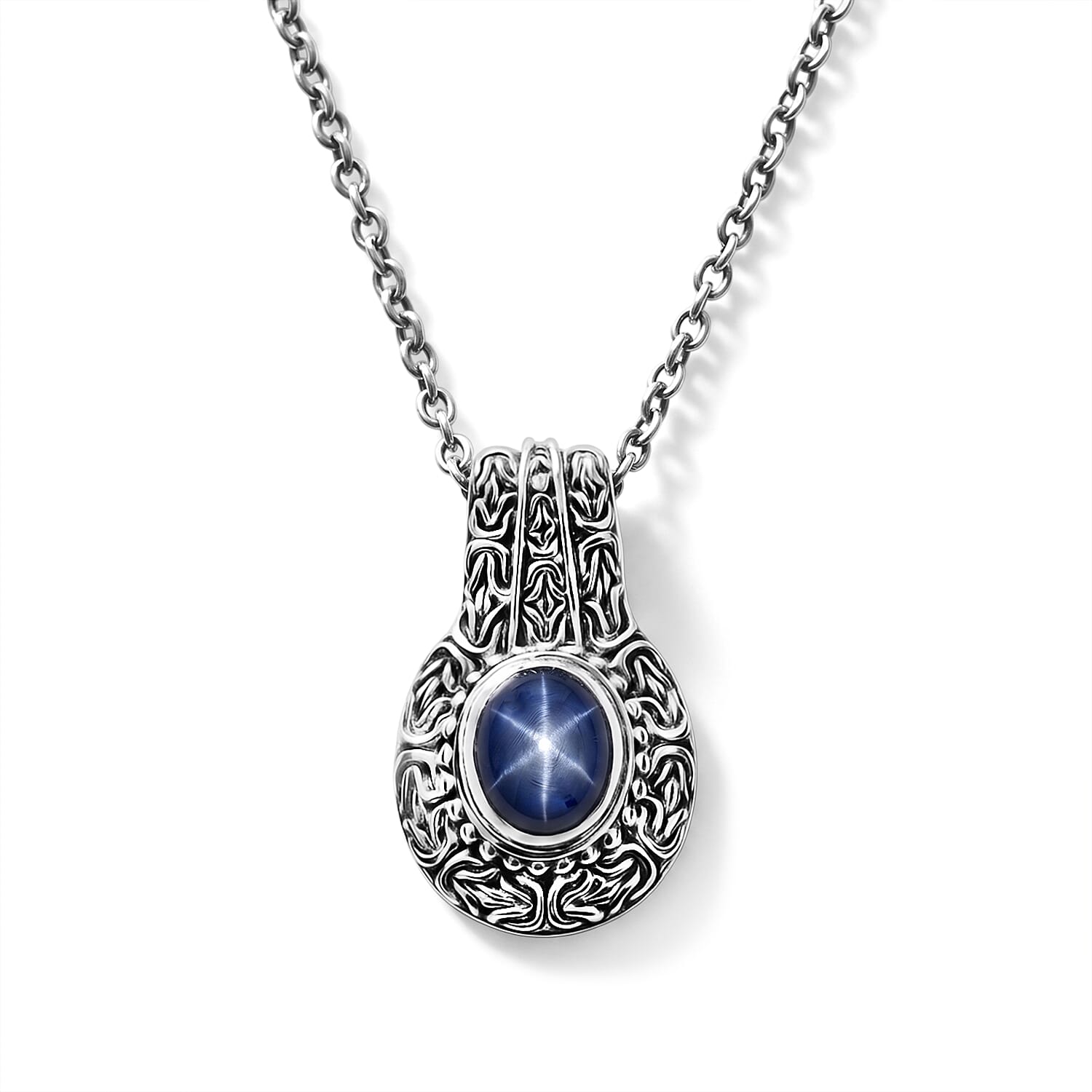 D'Joy Bali Legacy Blue Star Sapphire (DF) 4.60 ctw Borobudur Pendant without Chain in Sterling Silver