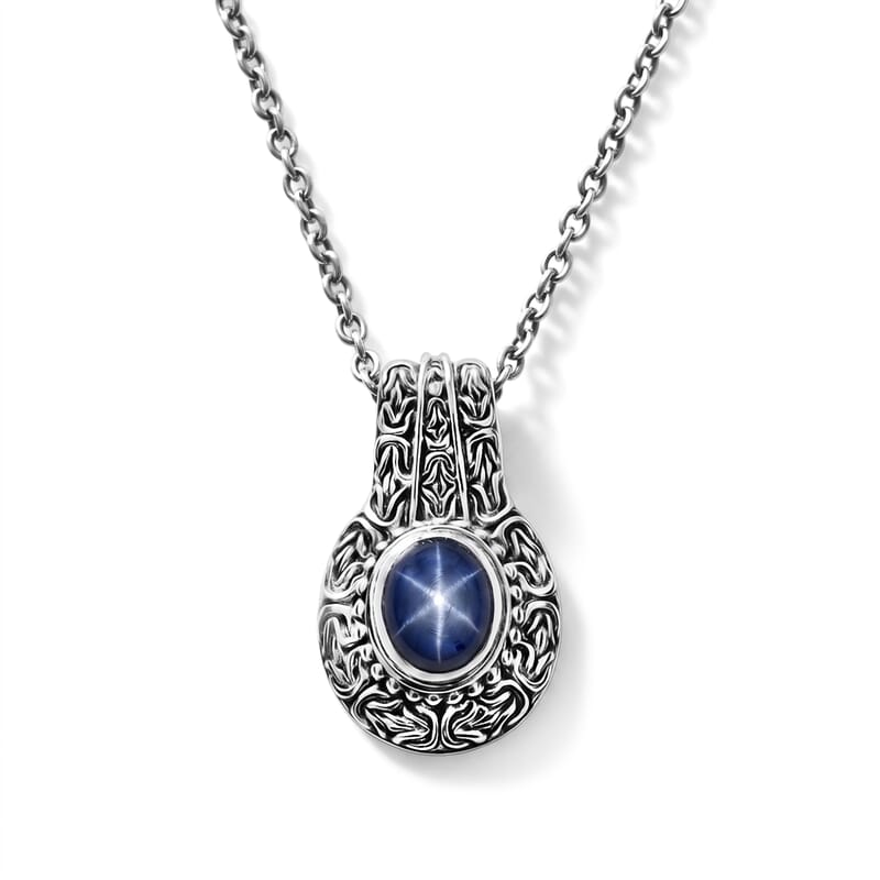 D'Joy Bali Legacy Blue Star Sapphire (DF) 4.60 ctw Borobudur Pendant without Chain in Sterling Silver