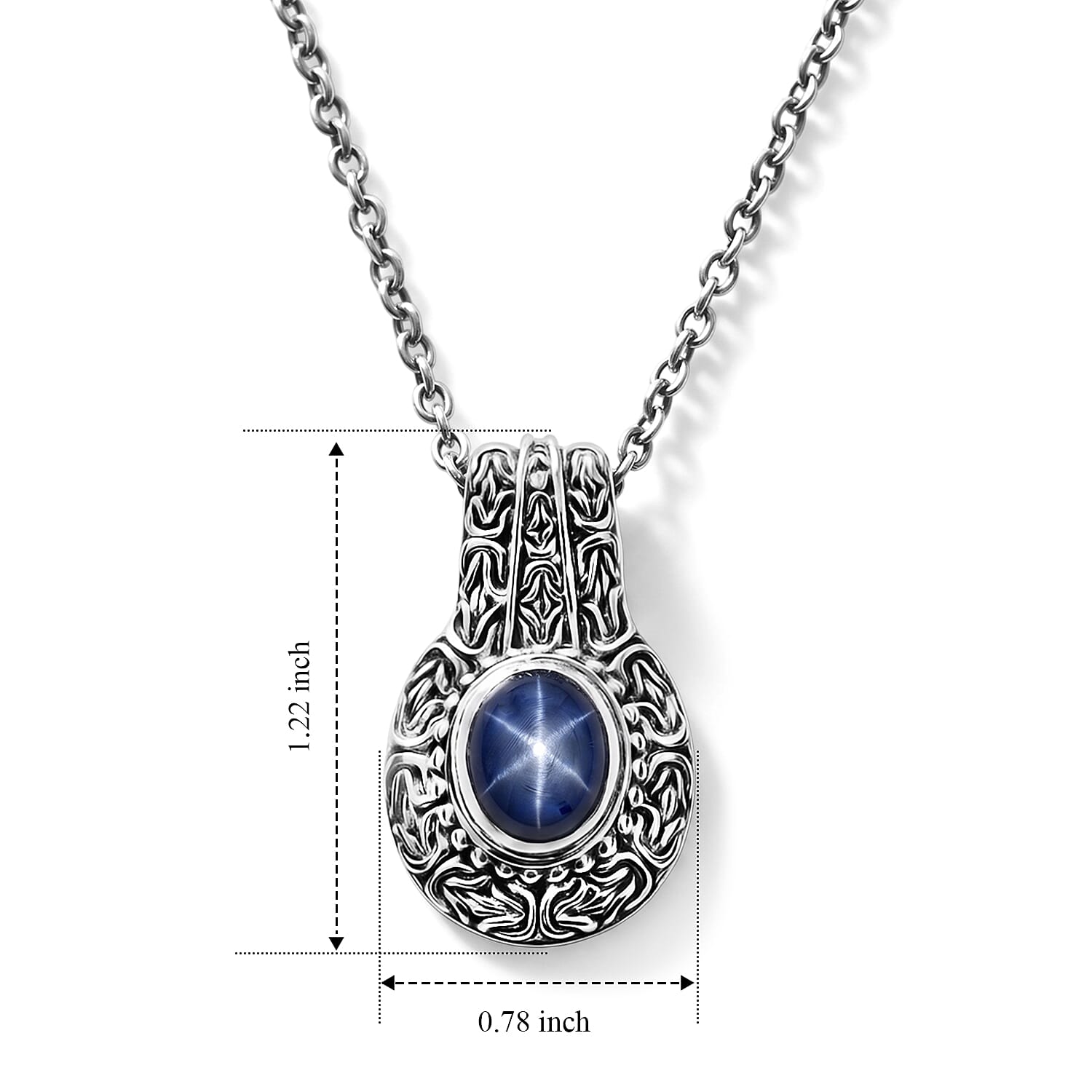 D'Joy Bali Legacy Blue Star Sapphire (DF) 4.60 ctw Borobudur Pendant without Chain in Sterling Silver