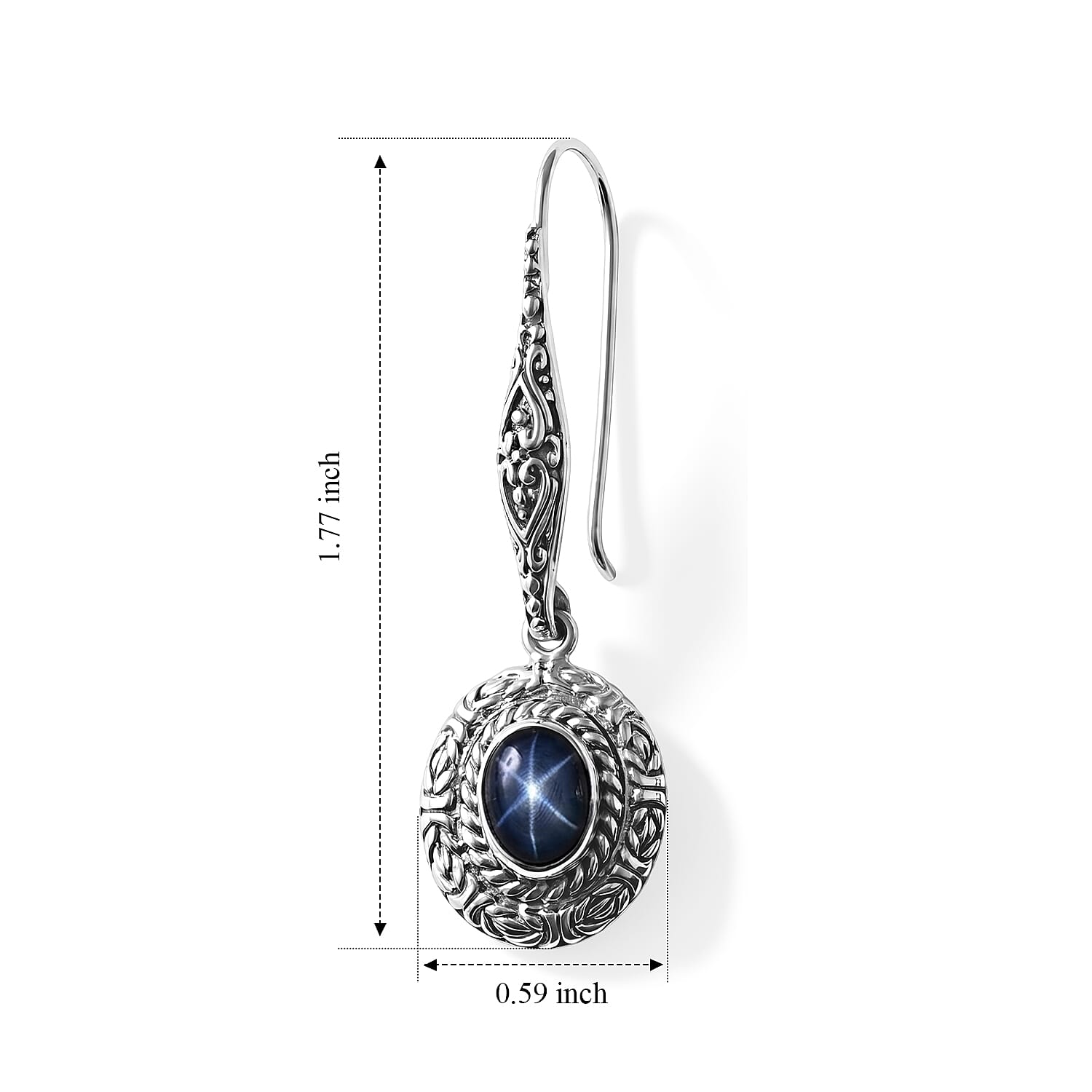 D'Joy Bali Legacy Blue Star Sapphire (DF) 4.25 ctw Borobudur Earrings in Sterling Silver