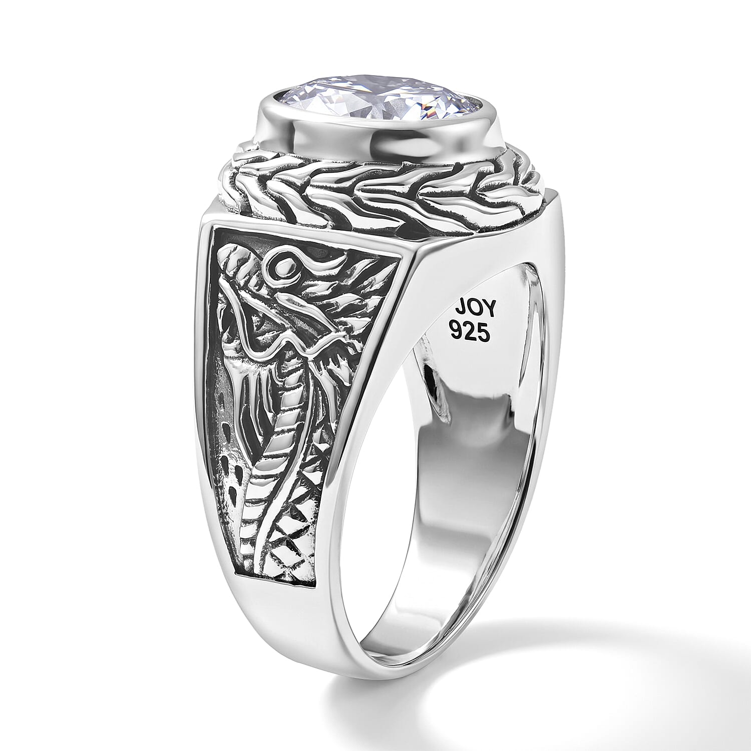 D'Joy Bali Legacy Moissanite 2.80 ctw Dragon with Tulang Naga Men's Ring in Sterling Silver (Size 10.0)