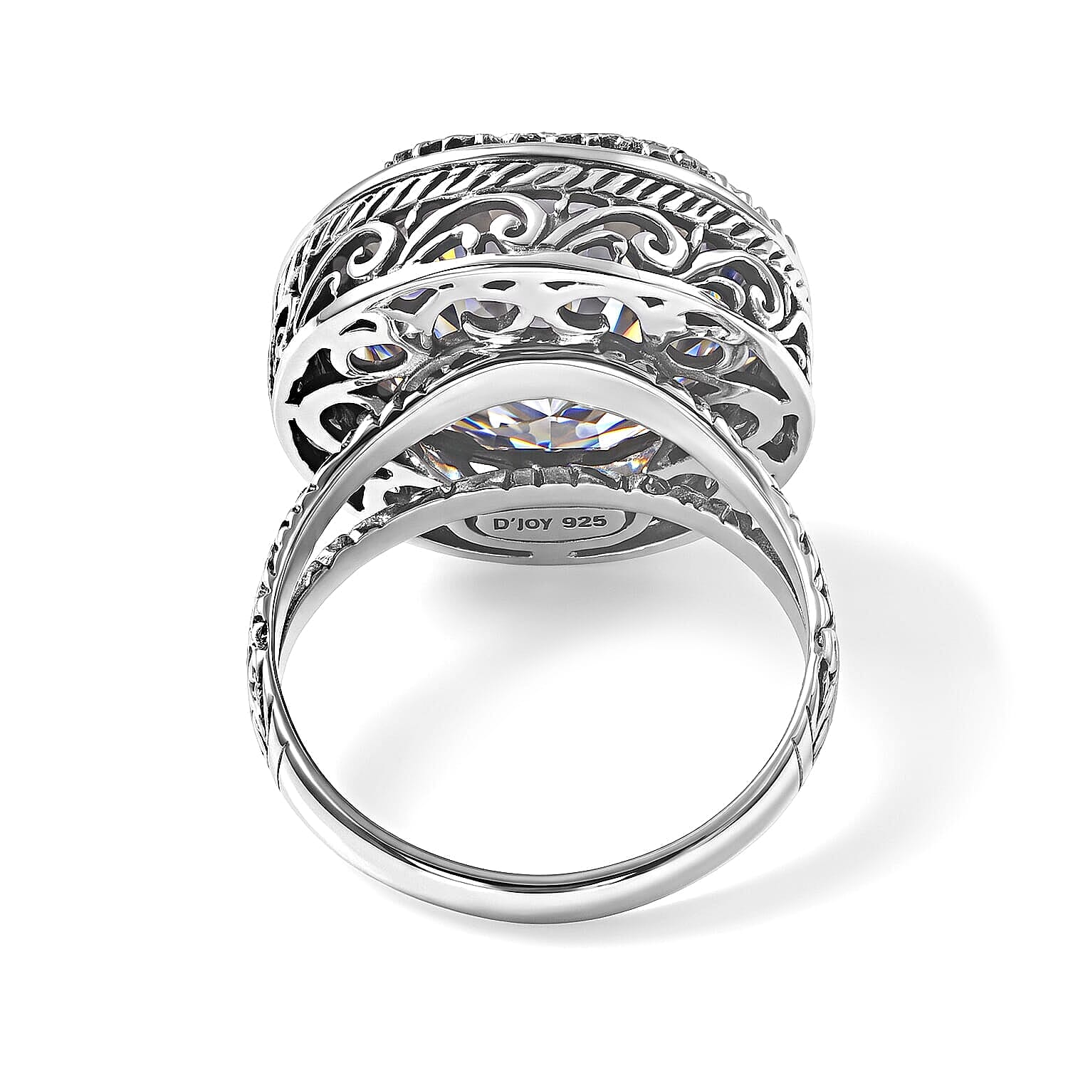 D'Joy Bali Legacy Moissanite (Rnd 14mm) Dragon-Wrapped Ring in Sterling Silver (Size 5.0) 9.50 ctw