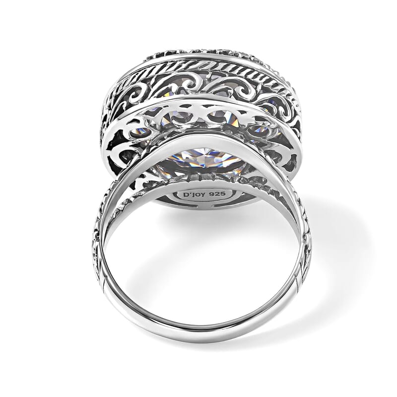D'Joy Bali Legacy Moissanite (Rnd 14mm) Dragon-Wrapped Ring in Sterling Silver (Size 5.0) 9.50 ctw
