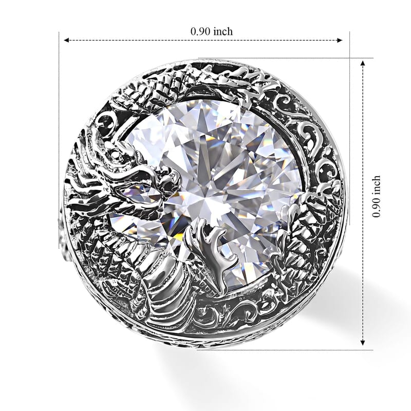 D'Joy Bali Legacy Moissanite (Rnd 14mm) Dragon-Wrapped Ring in Sterling Silver (Size 5.0) 9.50 ctw