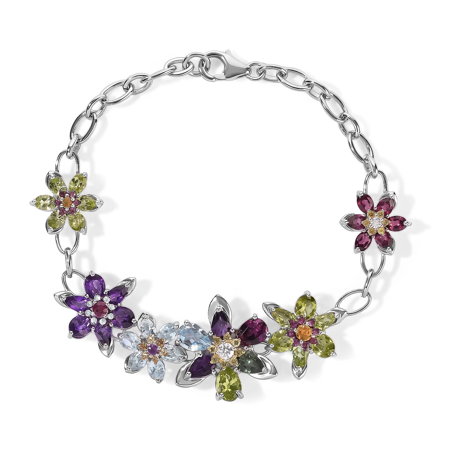 GP Multi Gemstone 11.80 ctw Bracelet in Rhodium Over Sterling Silver (7.25 In)