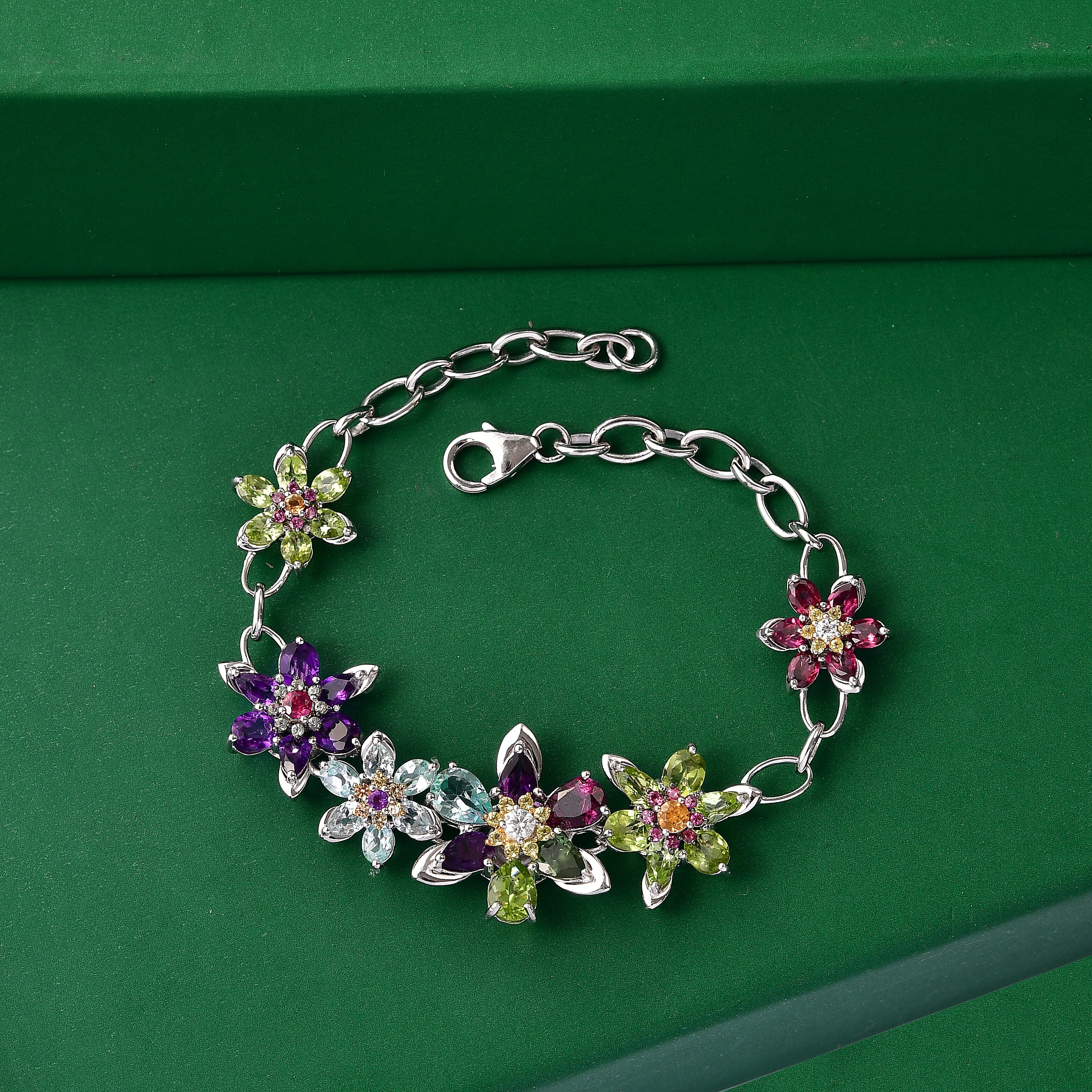 GP Multi Gemstone 11.80 ctw Bracelet in Rhodium Over Sterling Silver (7.25 In)