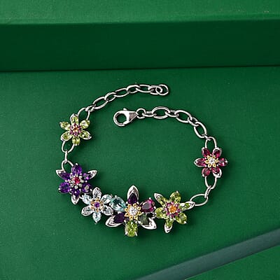 GP Multi Gemstone 11.80 ctw Bracelet in Rhodium Over Sterling Silver (7.25 In)