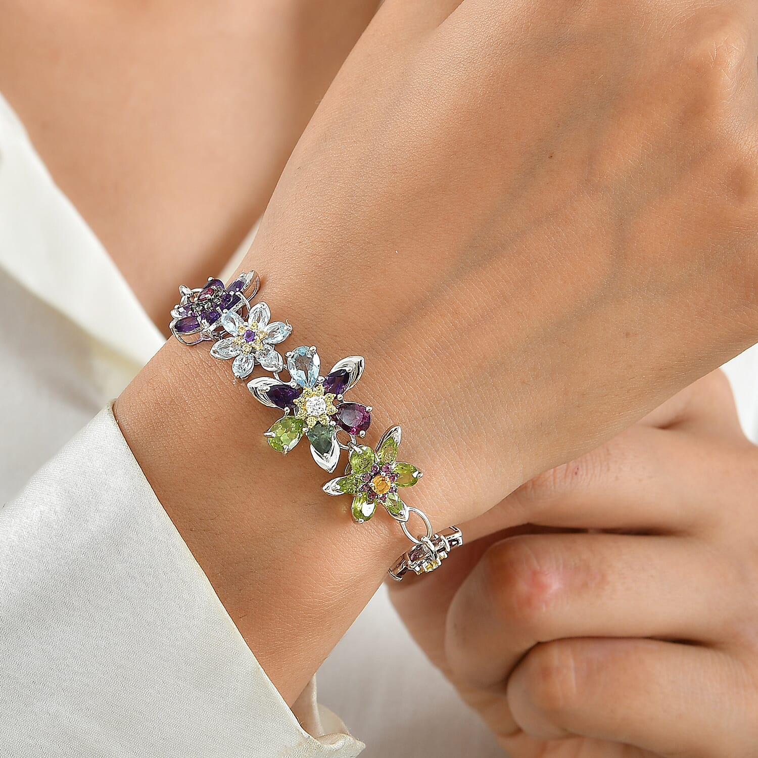 GP Multi Gemstone 11.80 ctw Bracelet in Rhodium Over Sterling Silver (7.25 In)