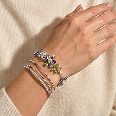 GP Multi Gemstone 11.80 ctw Bracelet in Rhodium Over Sterling Silver (7.25 In)