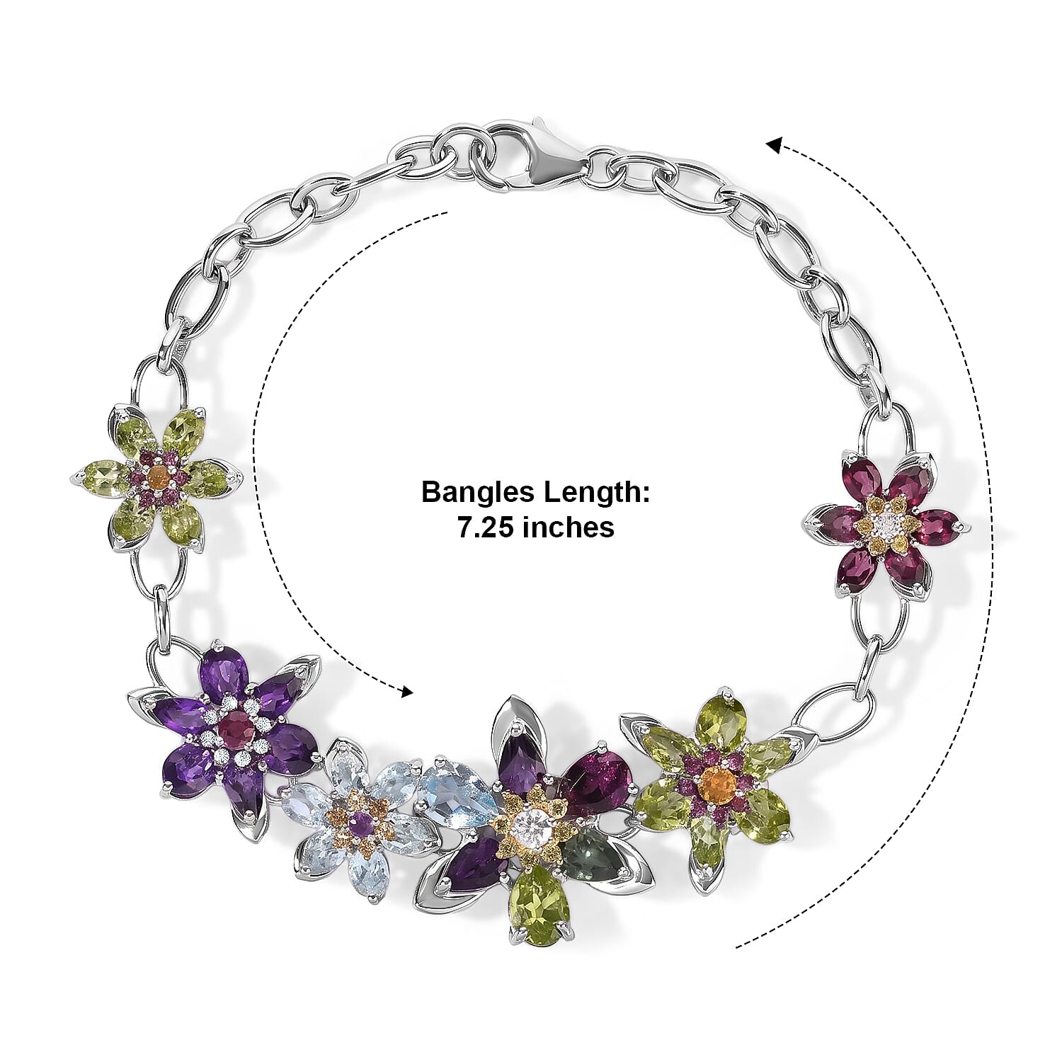 GP Multi Gemstone 11.80 ctw Bracelet in Rhodium Over Sterling Silver (7.25 In)