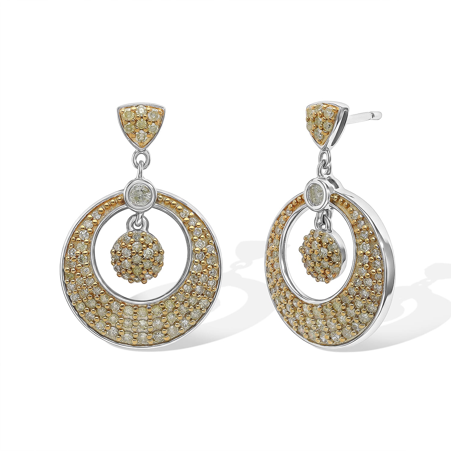 D'Joy Natural Yellow Diamond (I3) 1.00 ctw Earrings in  18K YG Over Sterling Silver
