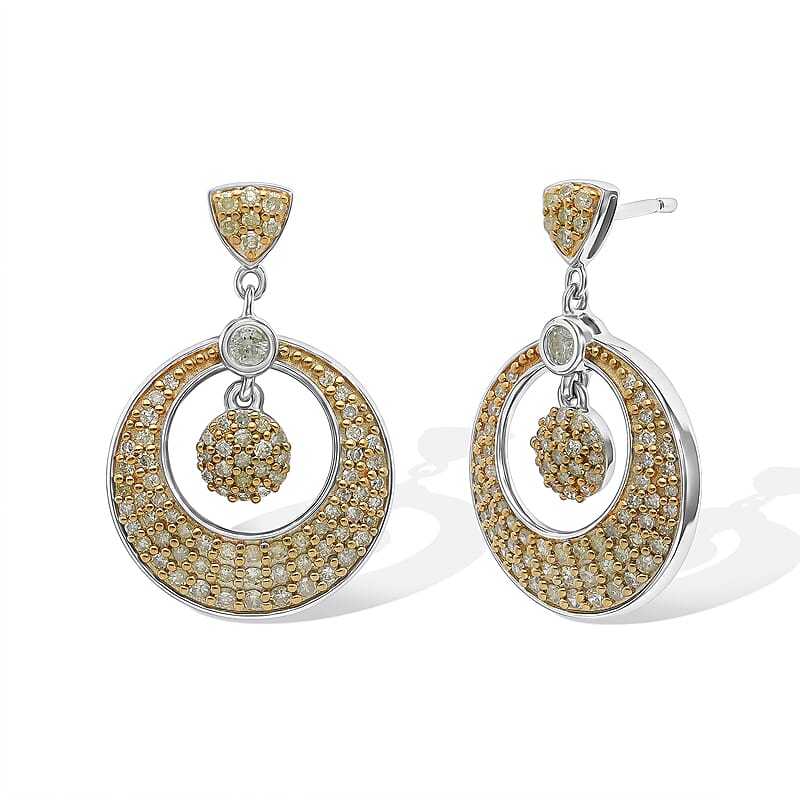 D'Joy Natural Yellow Diamond (I3) 1.00 ctw Earrings in  18K YG Over Sterling Silver