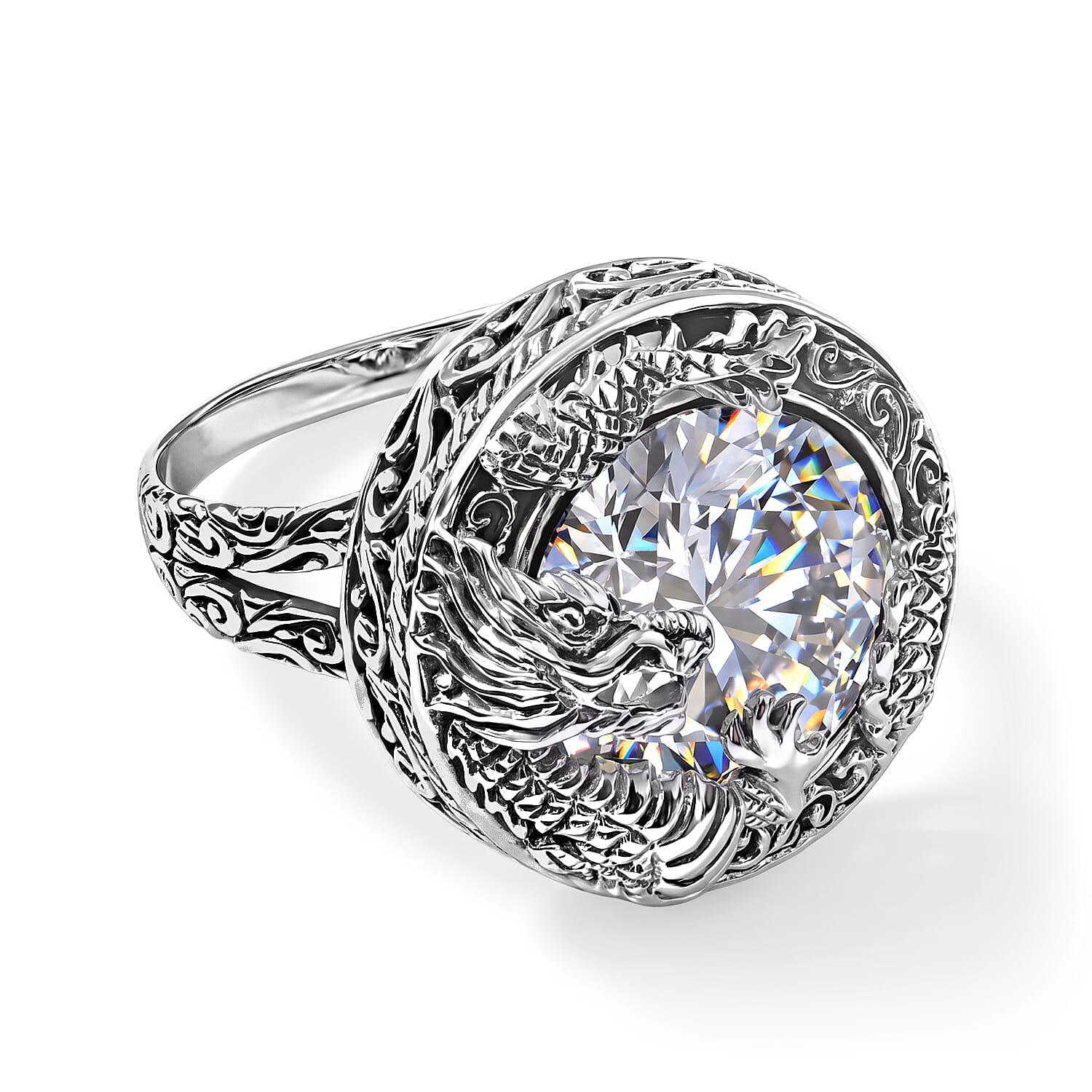 D'Joy Bali Legacy Moissanite 9.50 ctw Dragon-Wrapped Ring in Sterling Silver (Size 6.0)