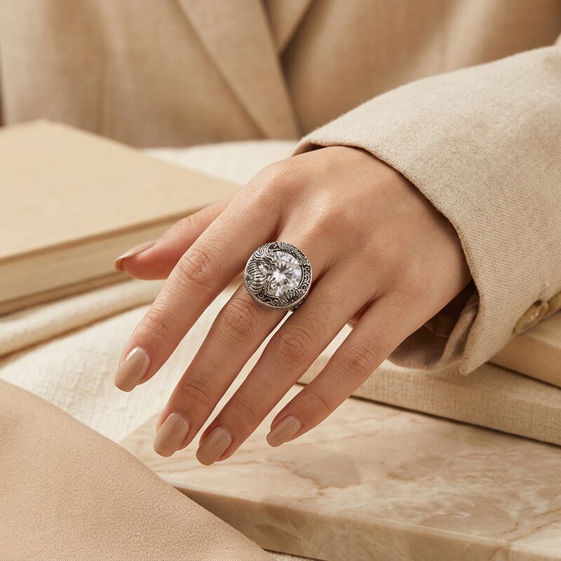 D'Joy Bali Legacy Moissanite 9.50 ctw Dragon-Wrapped Ring in Sterling Silver (Size 6.0)