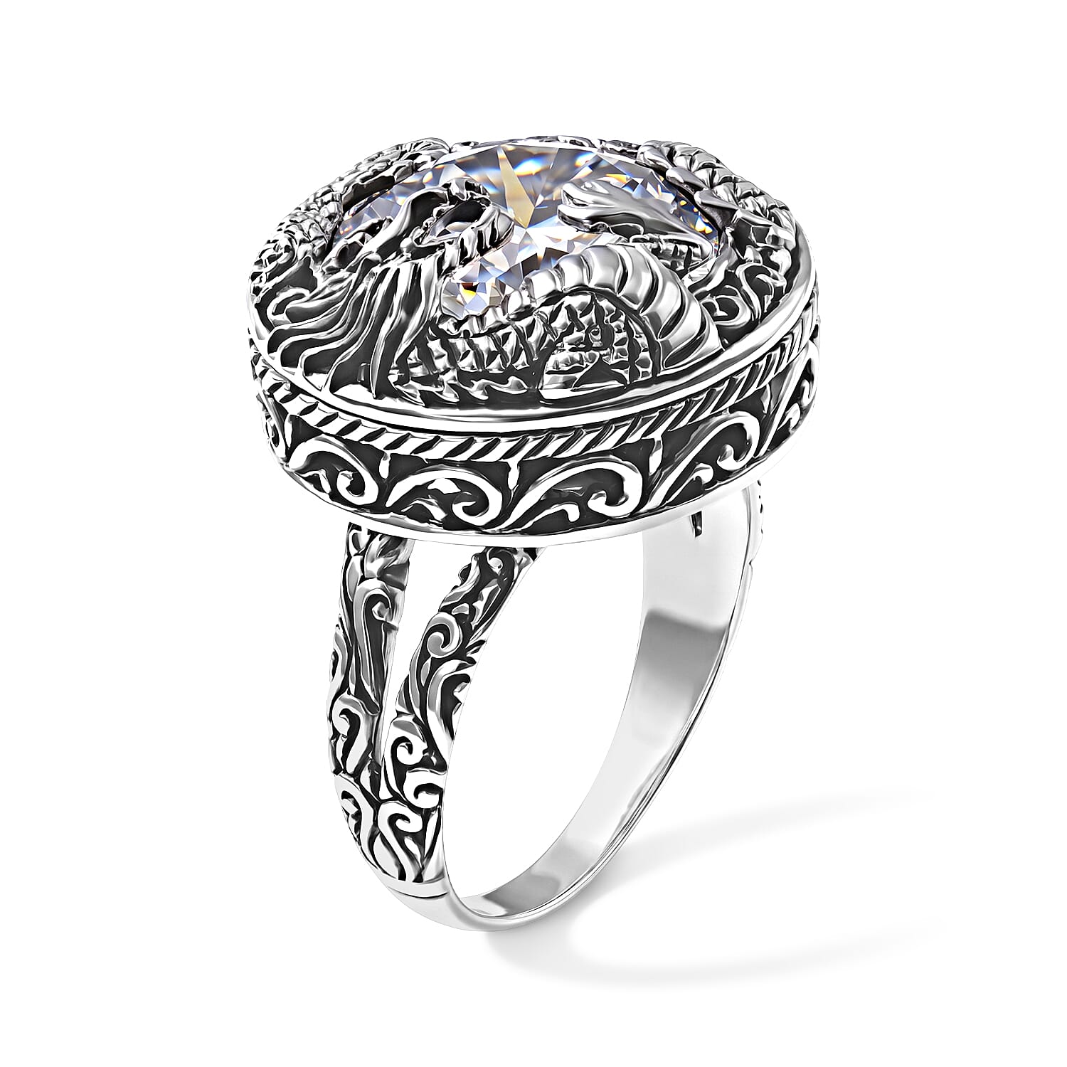 D'Joy Bali Legacy Moissanite 9.50 ctw Dragon-Wrapped Ring in Sterling Silver (Size 6.0)